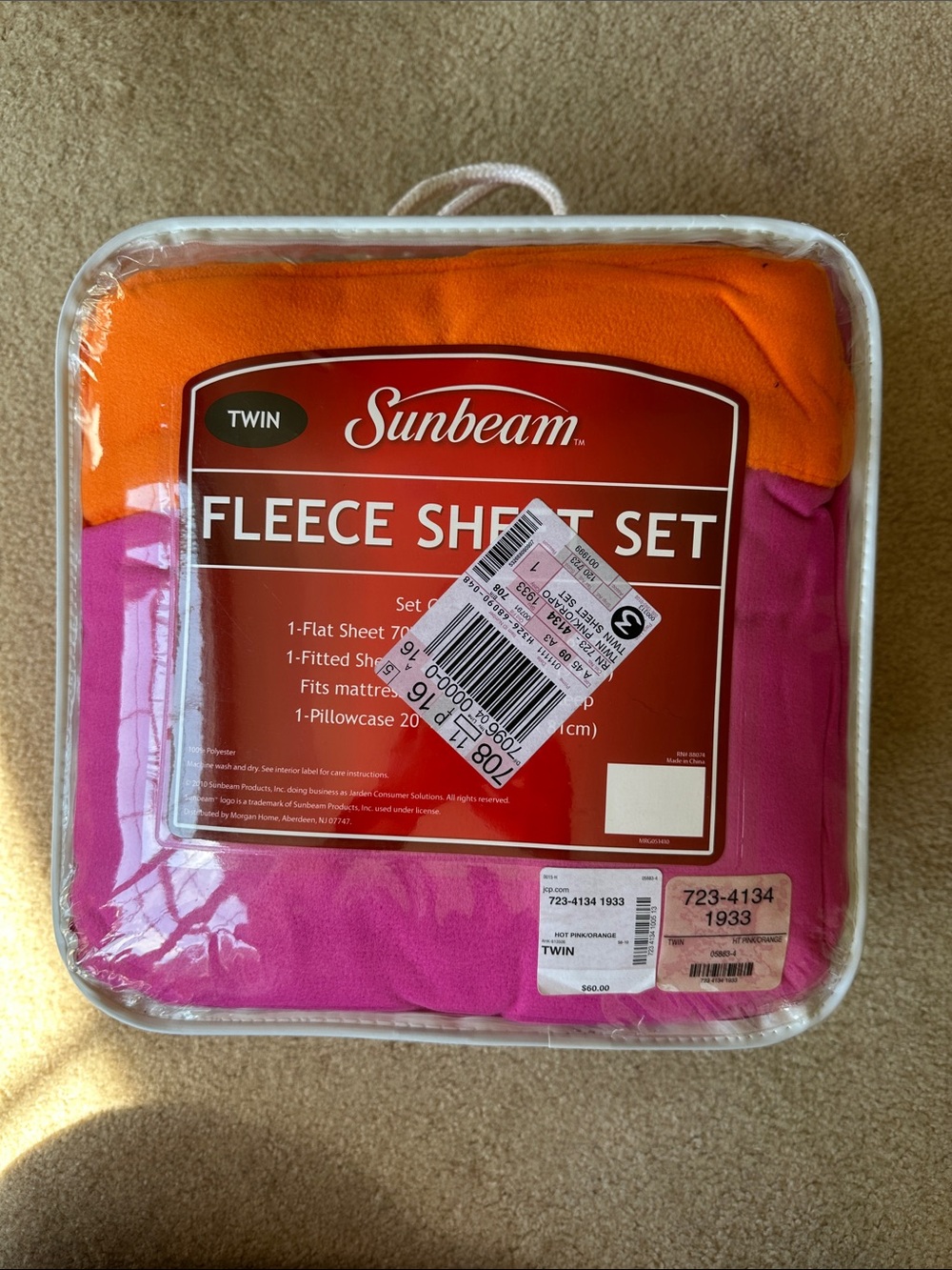 Sunbeam Twin Fleece Sheet Set in Bright Pink and Orange